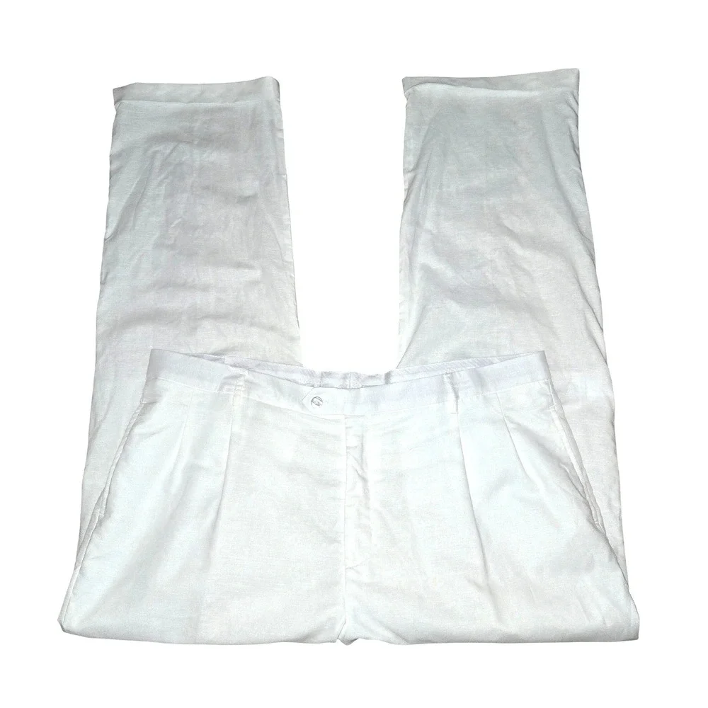Giorgio Inserti Linen Trousers Mens 44X33 White Pleated Front Straight Leg Pants